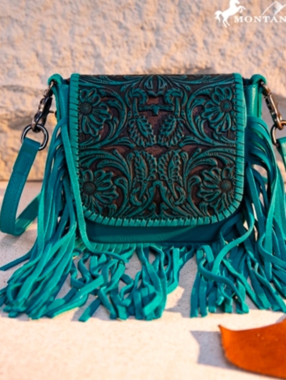 Montana West Select Turquoise Leather Fringe Crossbody Bag